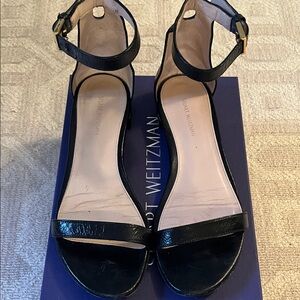Stuart Weitzman Nudist Black Ankle Strap Sandals